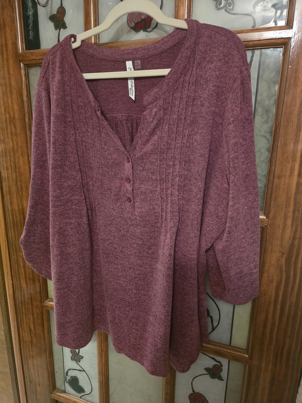 NY Collection Women's Plum Henley Tunic Top